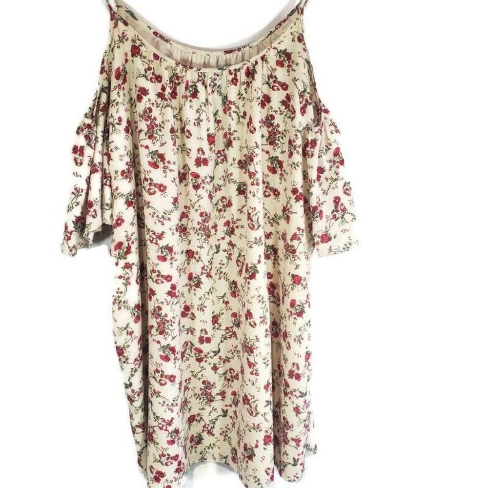 French Connection Top Womens Cold Shoulder Short Sleeve Floral Lined M